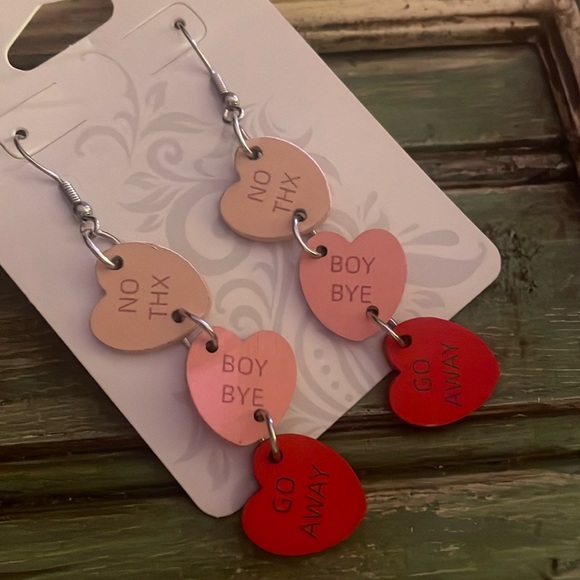 Anti Love Candy Heart Dangle Earrings - Picture 1 of 2